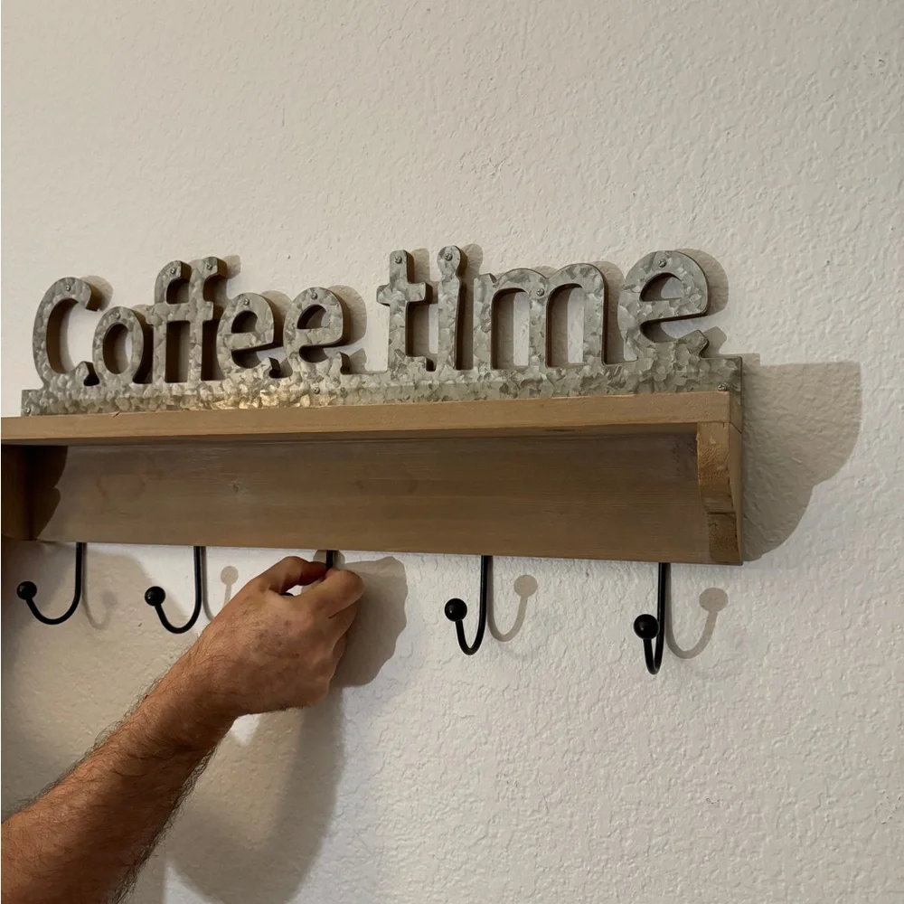 Rustic coffee bar 、coffee mug wall shelf storage rack，kitchen storage